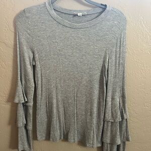 Urban Outfitters Gray Ribbed Ruffle Sleeve Top
